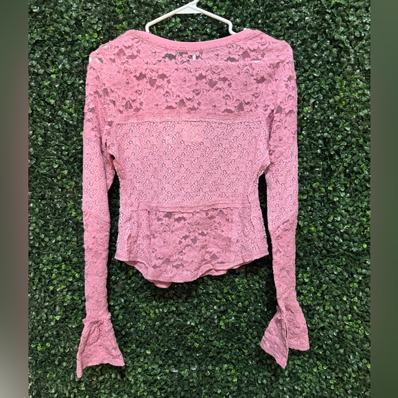 FREE PEOPLE Sheer Lace Flared Long Sleeve Top - Picture 5 of 10